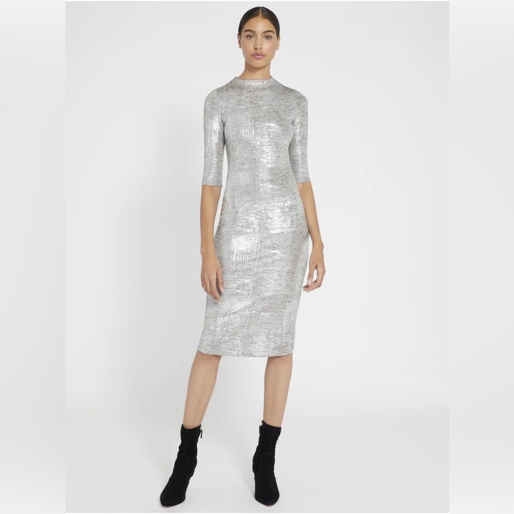 ALICE + OLIVIA DELORA METALLIC FITTED MIDI DRESS -Like new!